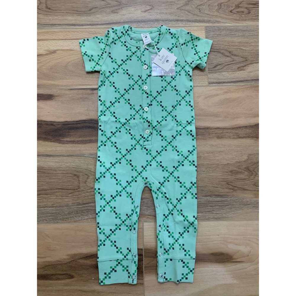 NWT Kate Quinn 18-24 Green Organic Cotton Irish Chain Short Sleeve Union Suit